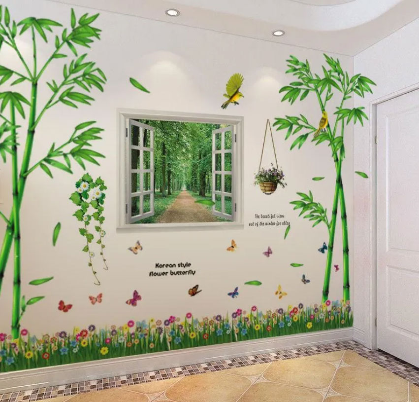 Large size bamboo dust bathroom wall stickers-wall window flower am9104-ay701-ay823
