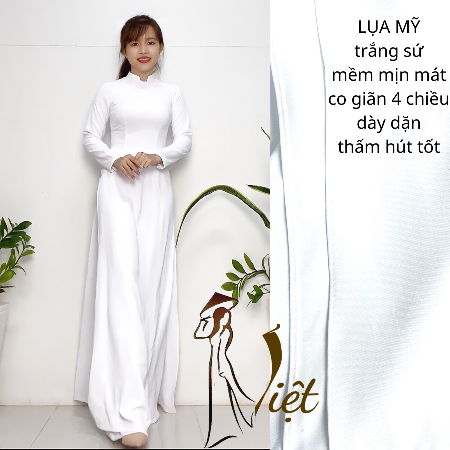 Áo Dài Trắng Nữ Học Sinh Đi Học May Sẵn Truyền Thống Lụa Mỹ Cao Cấp
