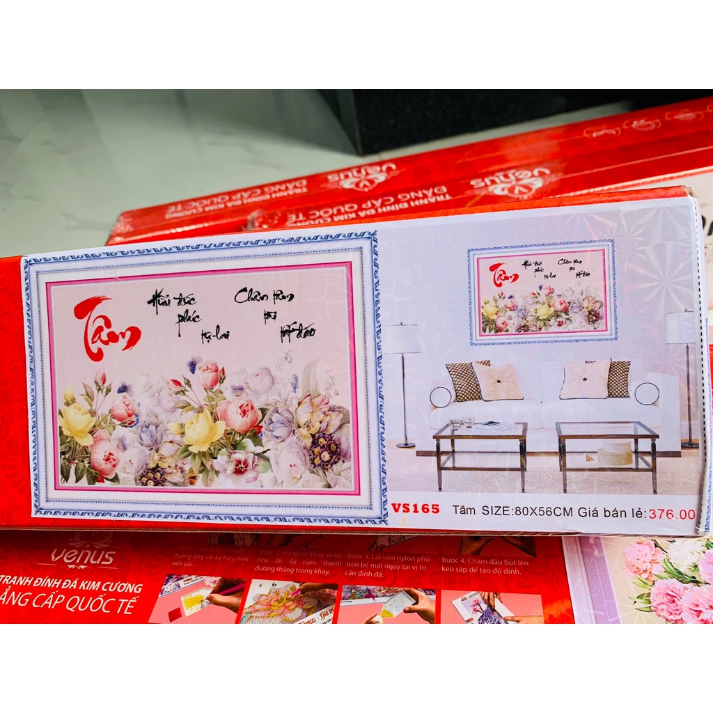 Tranh đính đá Chữ Tâm Đầm Sen - chưa đính đá