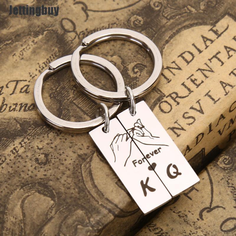 Jettingbuy 2pcs/set Engraved King Queen Forever Love Keyring Keychains Gift for Couples