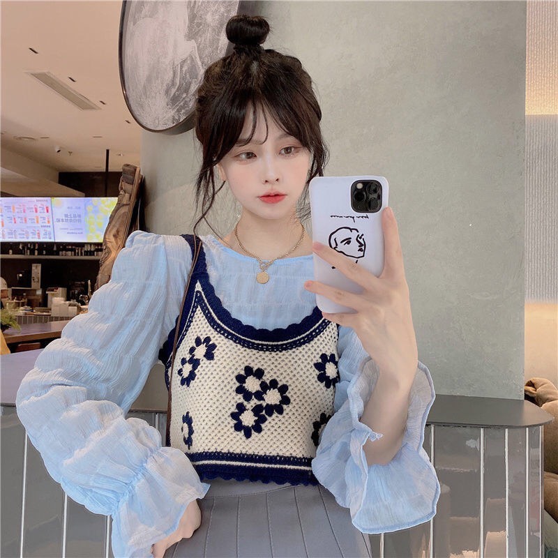 Áo Len Gile 2 Dây Thêu Hoa Cực Xinh