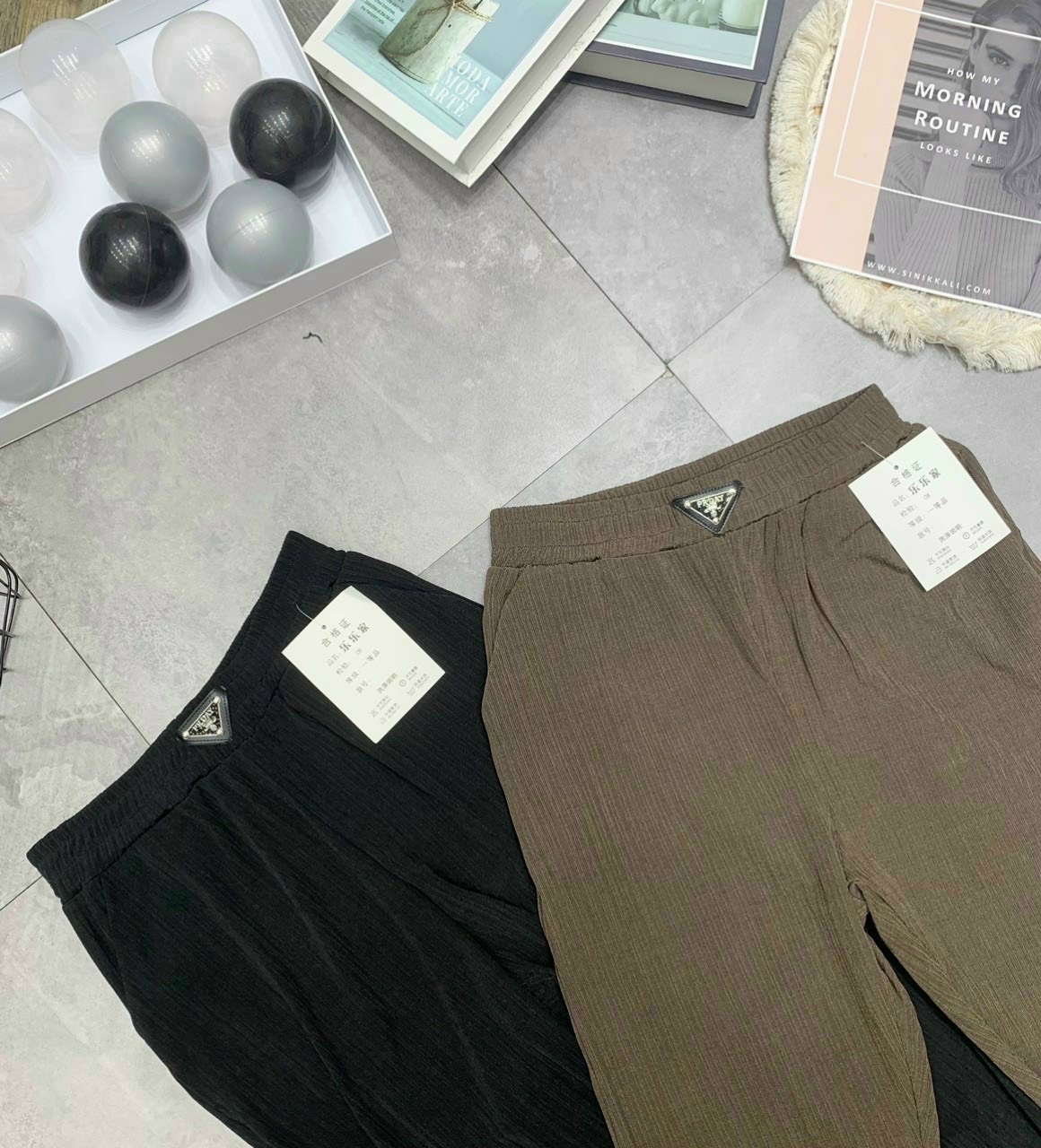 Quần baggy nữ chất gân tăm cạp chun co giãn