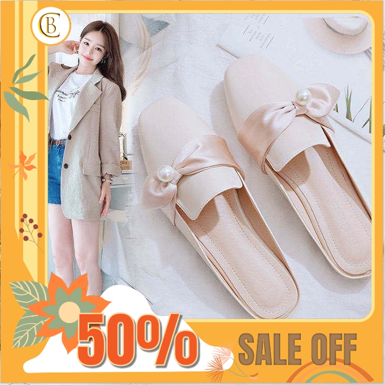 Sục da nữ thắt dây lụa hình nơ đính hạt ngọc hàn quốc