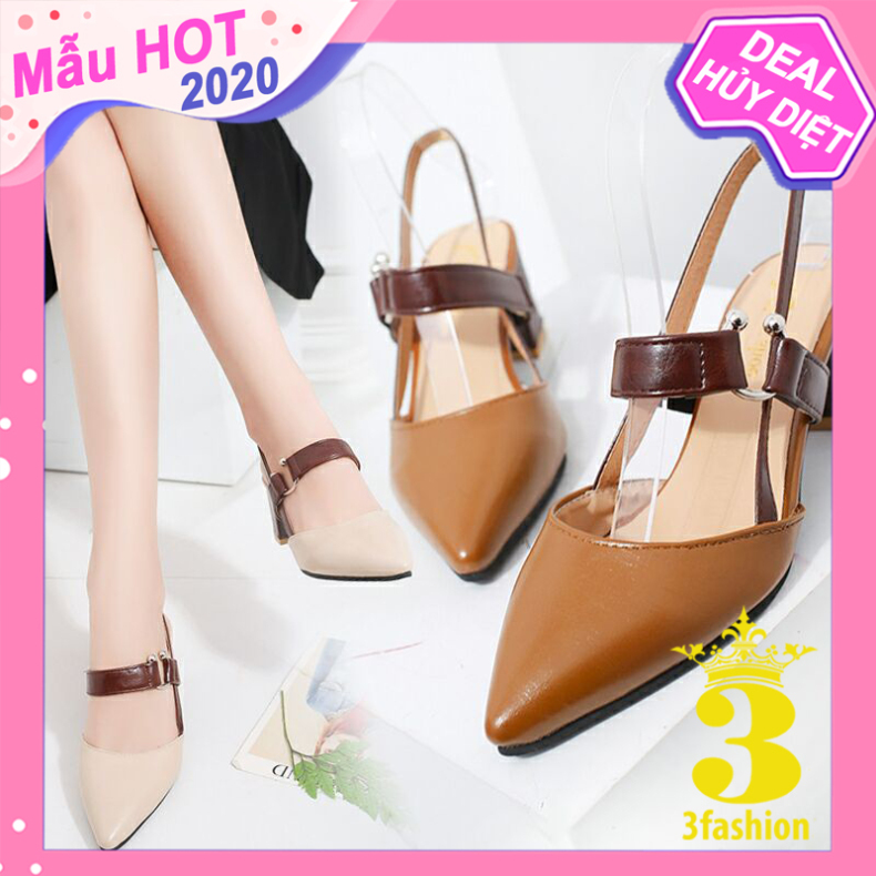 Giày Cao Gót 3Fashion 6CM Da PU Cao Cấp Mũi Nhọn Gót Vuông Êm Chân - 3059 giá rẻ