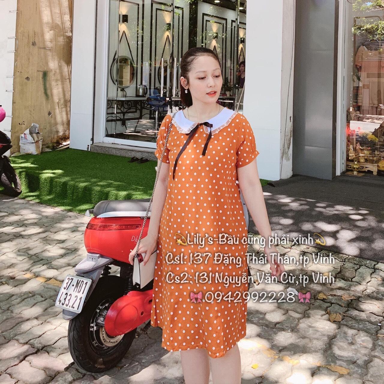 Váy bầu chấm bi cổ bèo mới