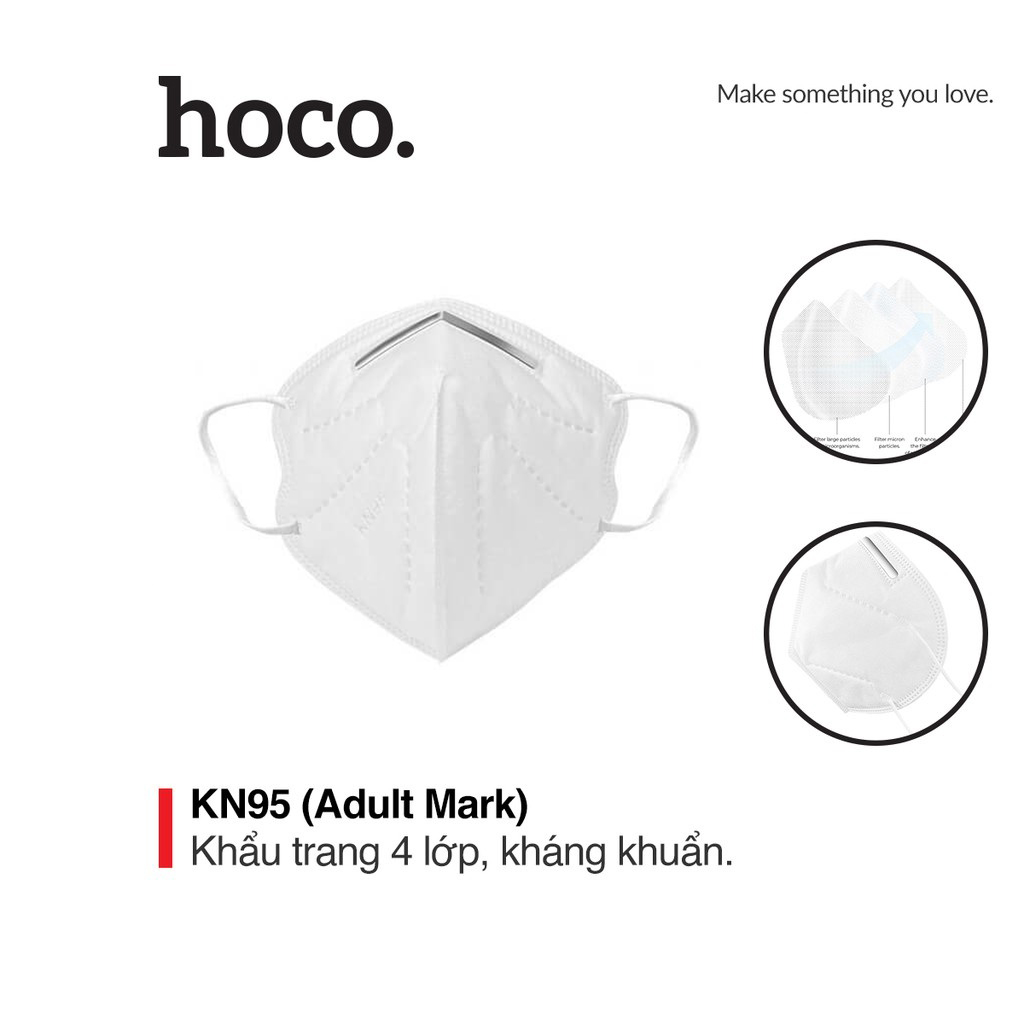 Khẩu trang y tế Hoco KN95 4 lớp kháng khuẩn, ngăn cản các vi sinh hộp 10 cái