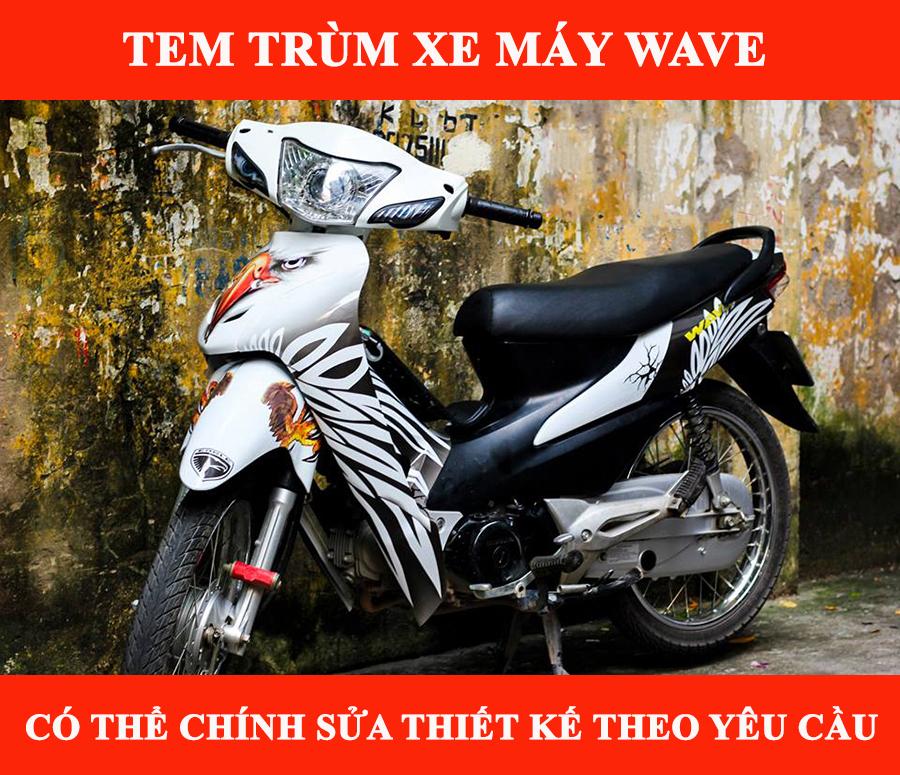 Tem trùm xe máy wave hoa văn trắng đen chim ưng- Độ tem xe máy wave thiết kế theo yêu cầu - Chế tem trùm xe máy wave rẻ đẹp