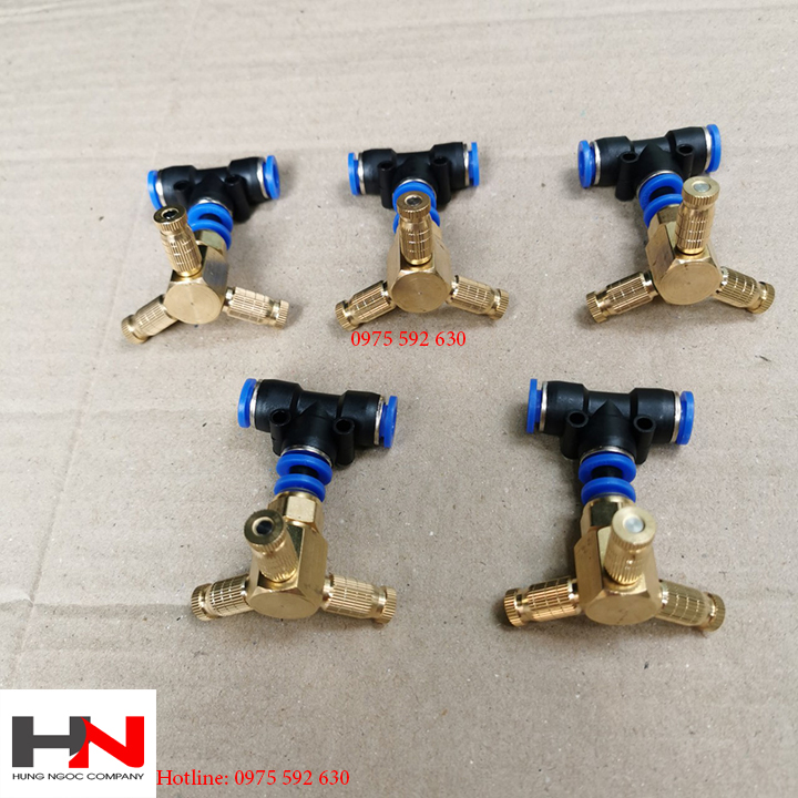 Combo 5 béc phun sương 3 hướng đồng gắn tê 8