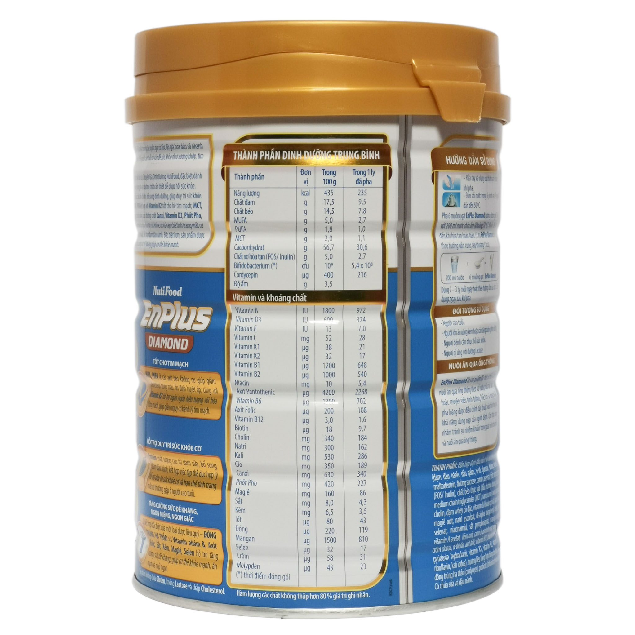 Sữa Bột Nutifood Enplus Diamond Hộp 900g (Dinh dưỡng đặc chế cho người cao tuổi, người ăn uống kém, người bệnh cần phục hồi sức khỏe)