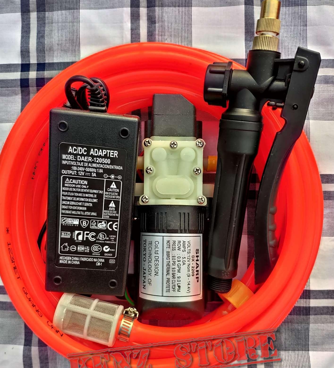 Máy rửa xe vệ sinh máy lạnh mini 12V SHARP 9M dây, bộ xịt rửa đa năng đầy đủ phụ kiện