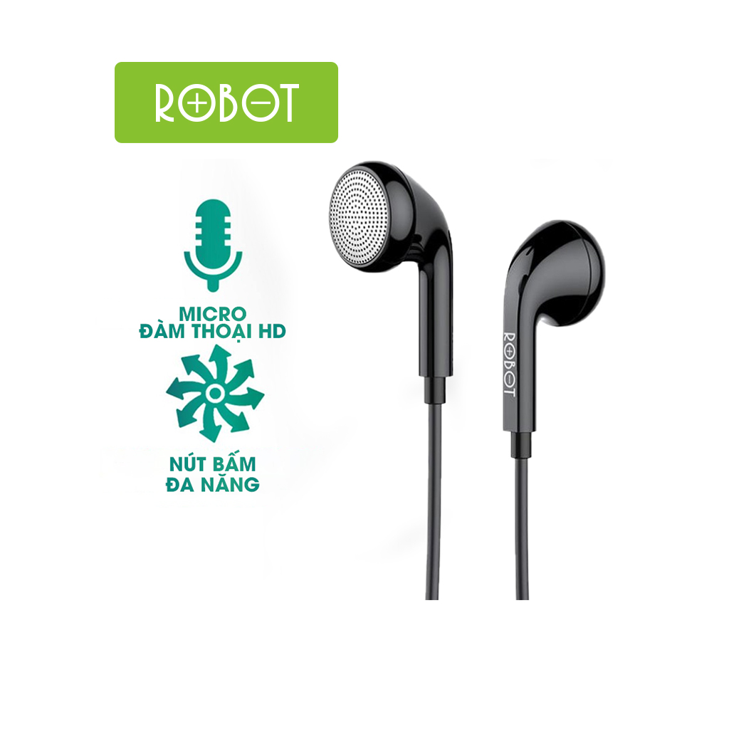 ROBOT RE601 Tai Nghe Nhét Tai Có Dây Âm Thanh HD Trong Rõ Nghe Nhạc Chơi Game Có Micro Đàm Thoại Cổng 3.5mm tương thích với điện thoại Samsung Oppo Xiaomi Huawei iphone l HÀNG CHÍNH HÃNG