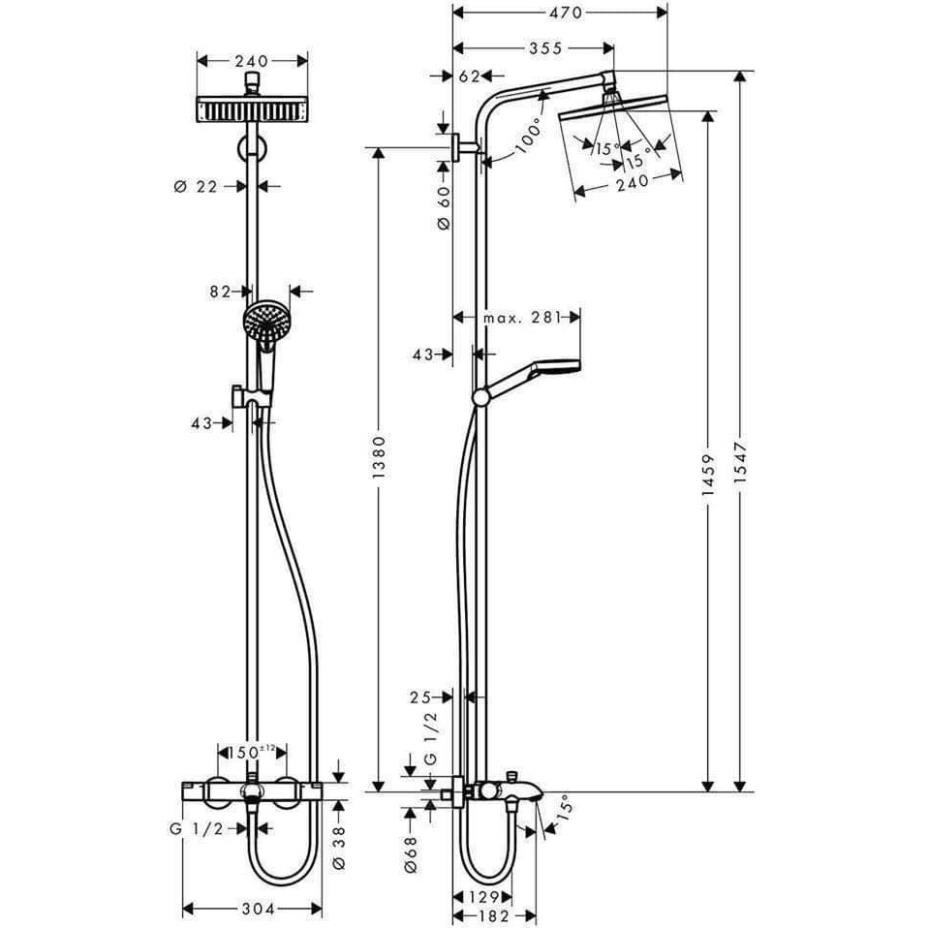 SEN CÂY HANSGROHE CROMETTA E 240 1JET SHOWERPIPE - (MinhChauQB_Store)
