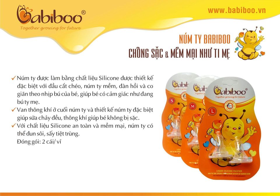 Núm ty silicone siêu mềm cổ hẹp BABIBOO - BA812