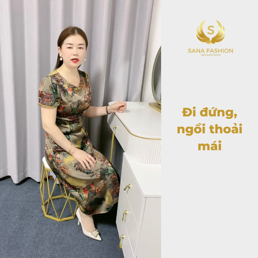 Đầm váy trung niên cho mẹ sang trọng chất lụa Latin