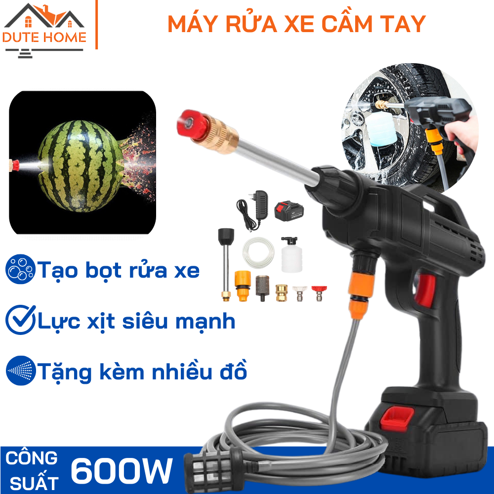 [BẢO HÀNH 12 THÁNG] Máy rửa xe mini cầm tay dùng pin đa năng rửa xe, vệ sinh, tưới cây - Vòi phun áp lực mạnh công suất 600W