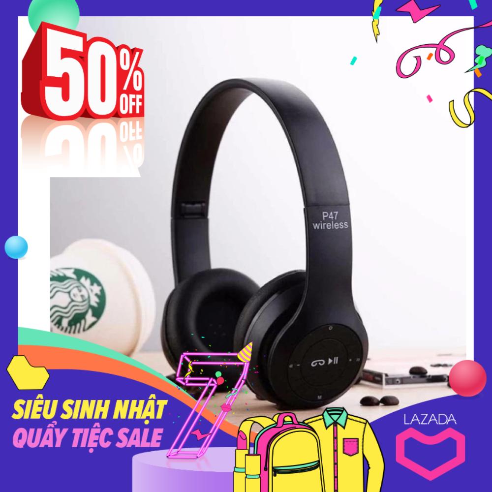 Tai nghe bluetooth, Tai nghe thể thao, Tai nghe chụp tai cao cấp có khe thẻ nhớ Bluetooth P47 Wireless Headphones - Âm Thanh Đỉnh Cao