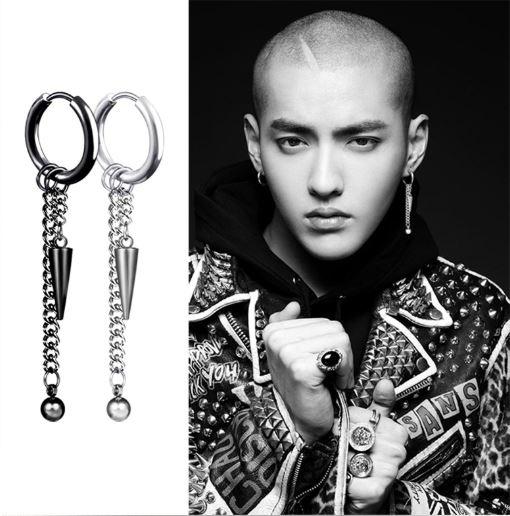 SET Bông Tai Nam Titan Dây Xích Dáng Dài Sỏ Phong Cách Hàn Kiểu Sỏ Lỗ Tai (2 Chiếc)
