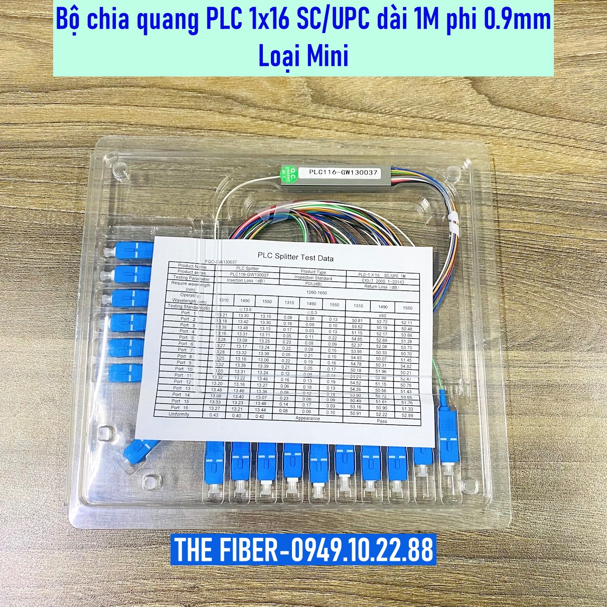 Bộ chia quang PLC 1x16 SC-UPC phi 0.9mm dài 1M