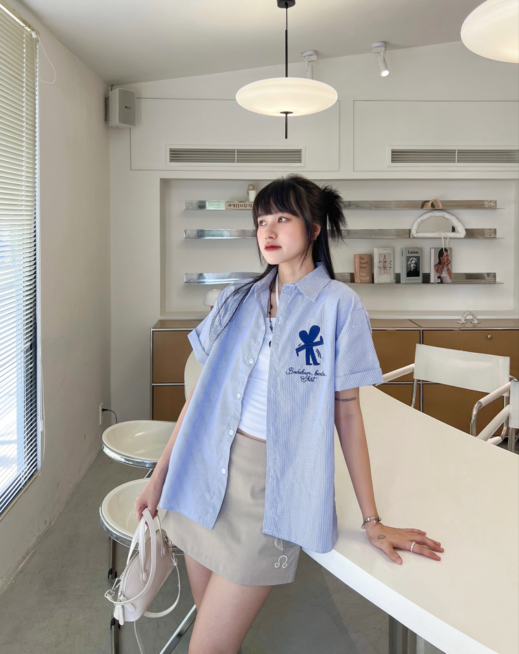 Aither Studio Áo Sơ mi PLAY HEART White/Blue