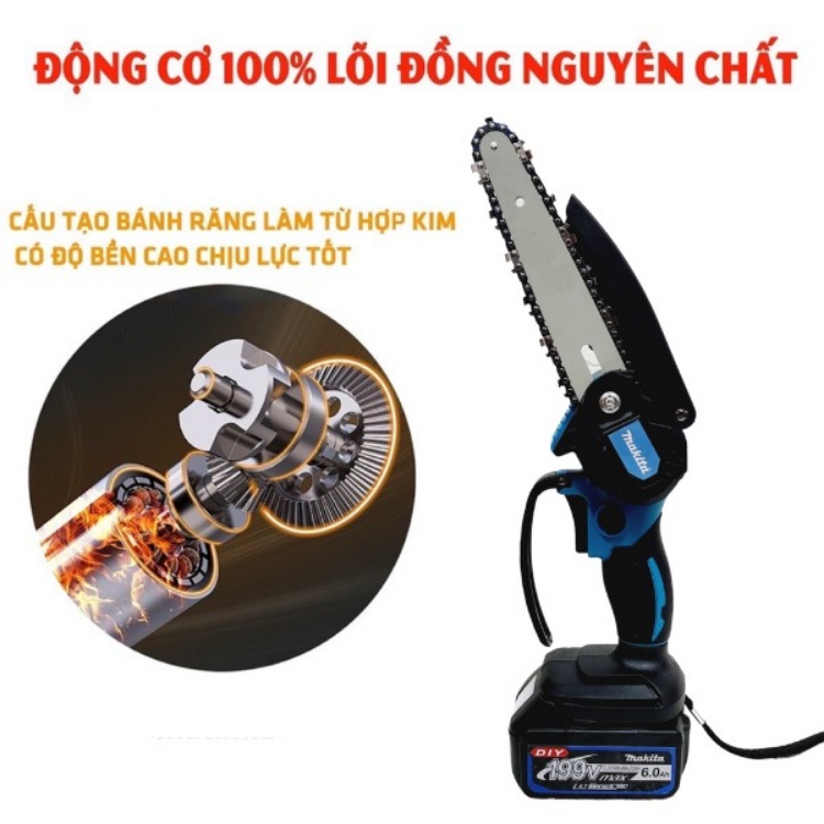 Máy Cưa Xích Cầm Tay MIKITA Máy Cưa Gỗ Mini MIKITA Dùng Pin 199V Pin lithium Cắt Gỗ Tỉa Cành Cực Bén