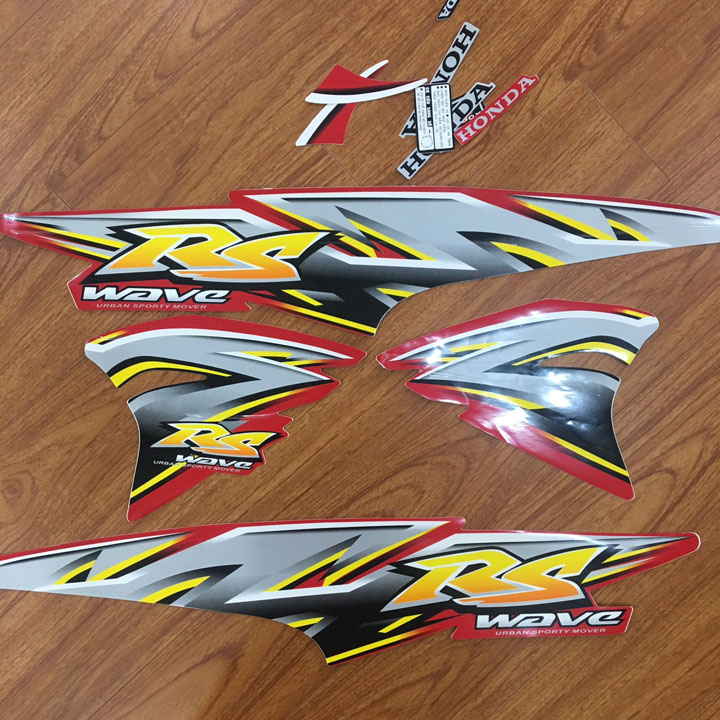 Tem XE  wave RS  , tem dán xe máy màu ĐỎ XÁM và CAM XANH , tem xe wave