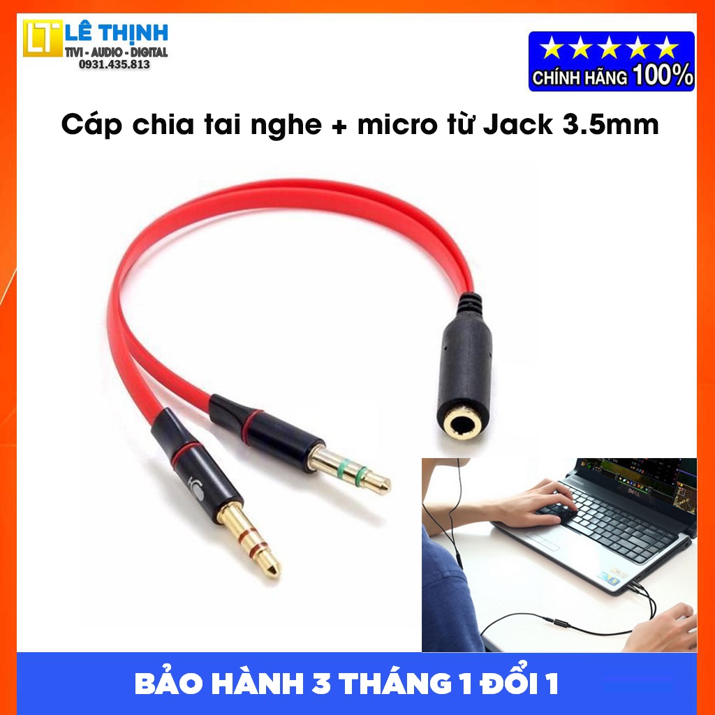 Cáp gộp audio và mic 2 vào 1 ra Jack 3.5mm (cáp chuyển tai nghe điện thoại cho máy tính PC)