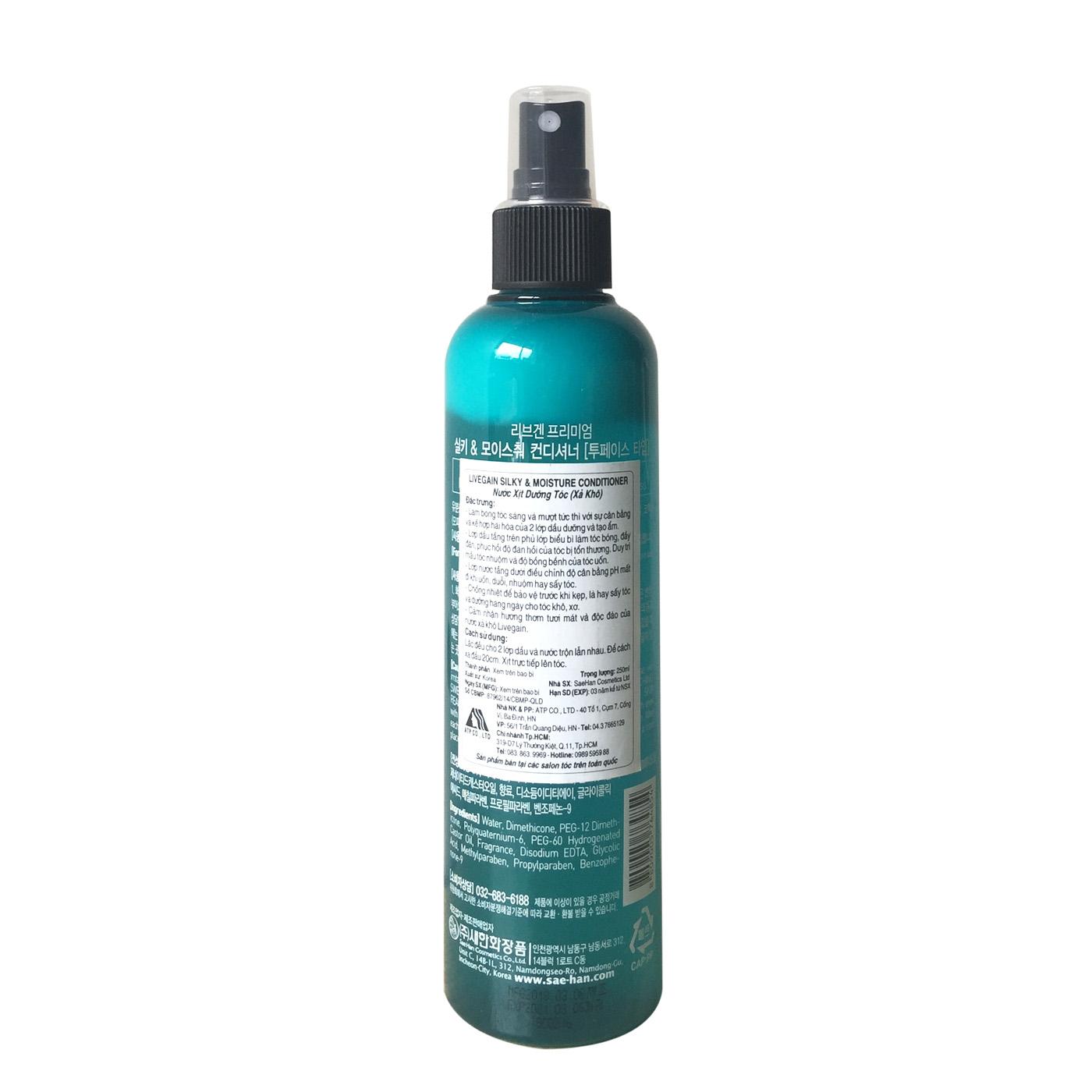 Xịt Dưỡng Tóc (Xả Khô) Livegain Premium Silky & Moisture Conditioner 250ml Hàn Quốc