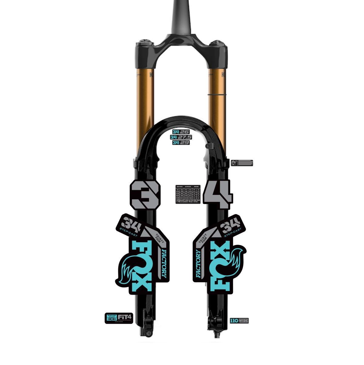 tem decal dán phuộc xe đạp địa hình Fox kashima 34 2023 | cheetahdecals.com
