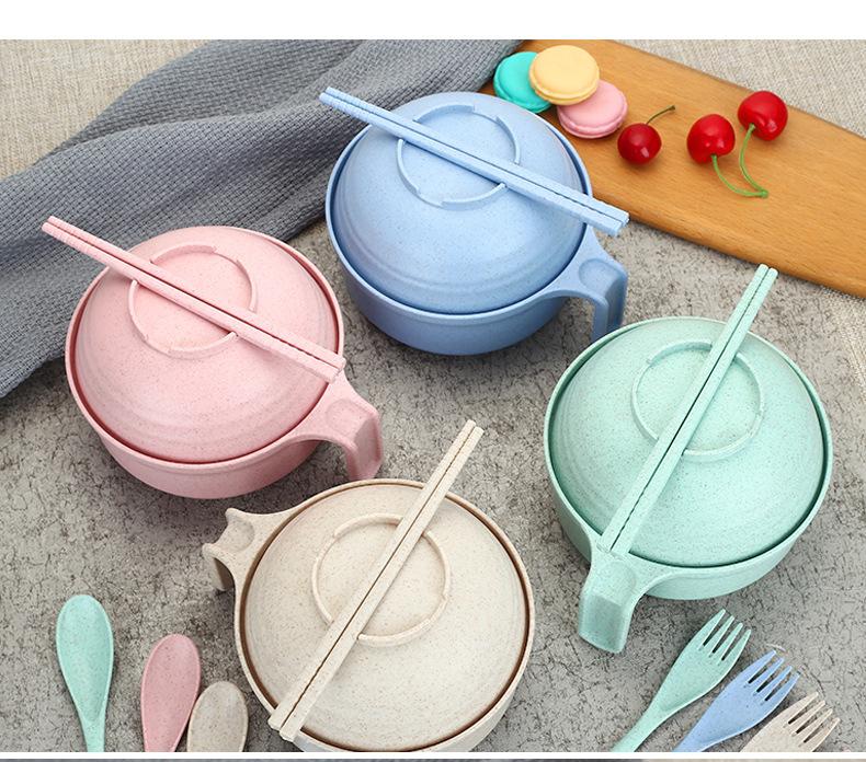 Bộ Bát Úp Mì Làm Từ Lúa Mạch Có Nắp Tặng Kèm Đũa, Muỗng, Nĩa