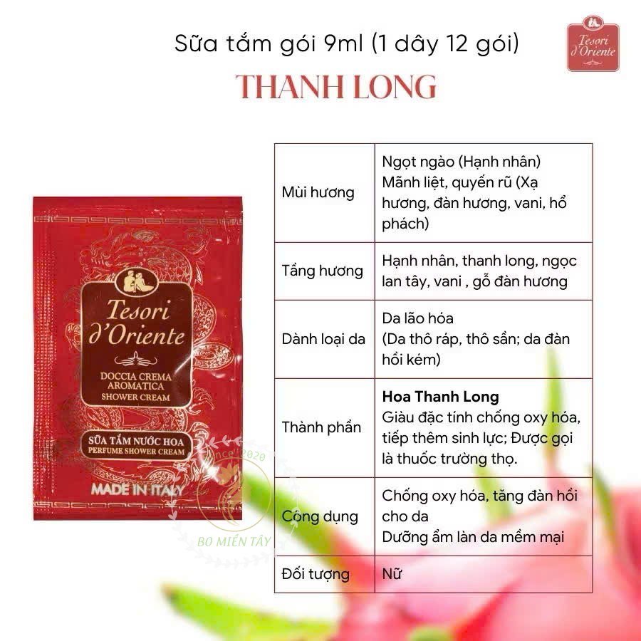 (Dây 10 Tặng 2) Sữa Tắm Tesori d’Oriente 9ml – Hương Nước Hoa Ý, Đủ Mùi Lựa Chọn