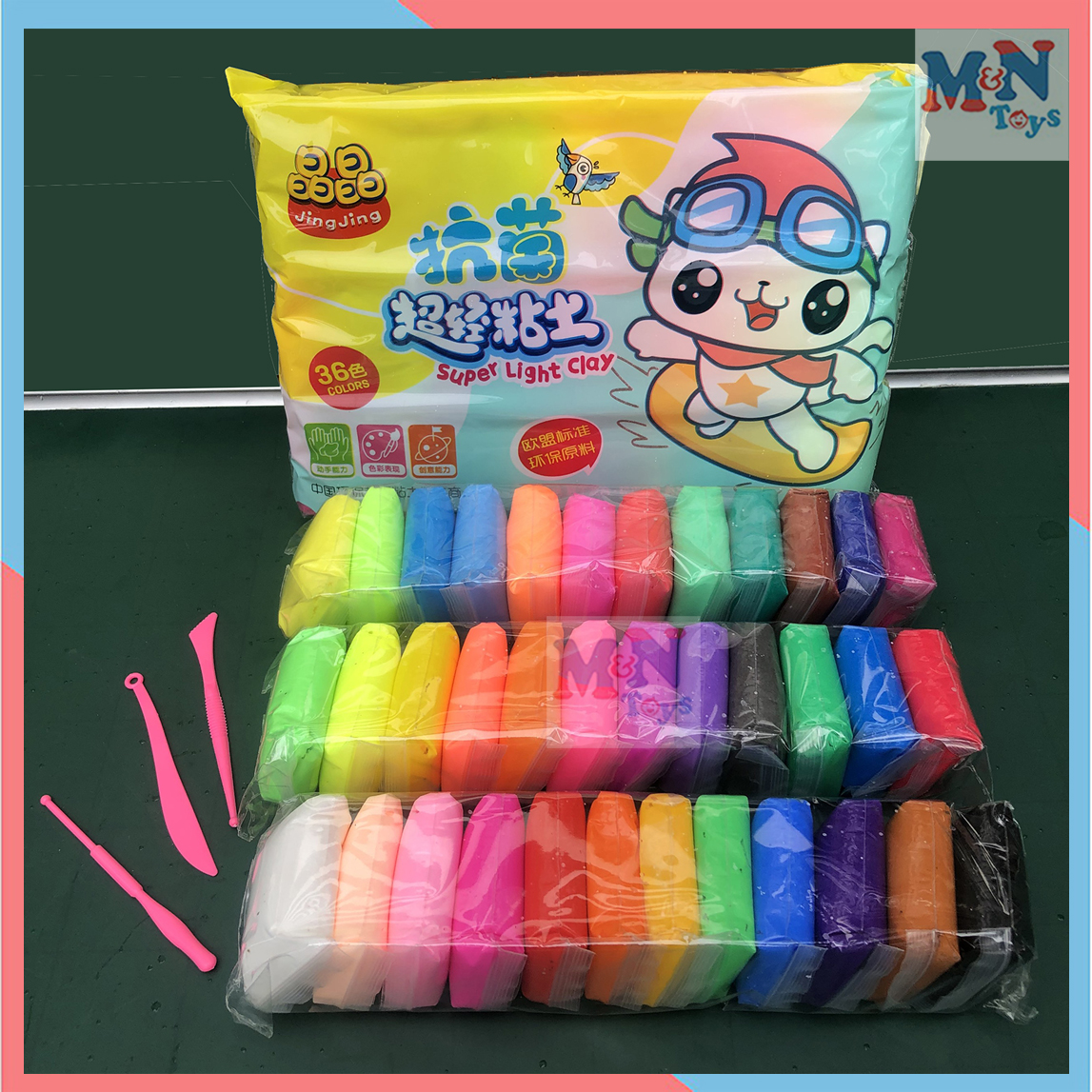 [7-11/12 VOUCHER 8%]Đất sét nhật tự khô an toàn Lốc 36 màu cao cấp Softclay nặn hình, làm Butter slime kèm dụng cụ nặn