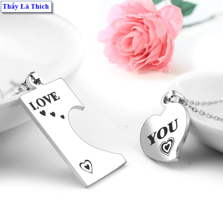 Necklaces couple stainless steel saw is like the four-leaf clover and heart carved letters love forever (2 Wire + Face as picture)-price for sale as above is 1 pair as picture