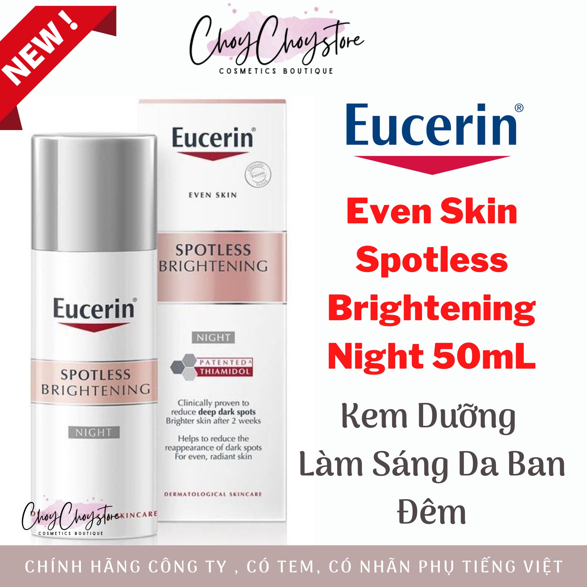 [TEM CTY] Kem dưỡng  Eucerin Spotless Brightening Night 50mL - trắng da, làm mờ đốm nâu ban đêm