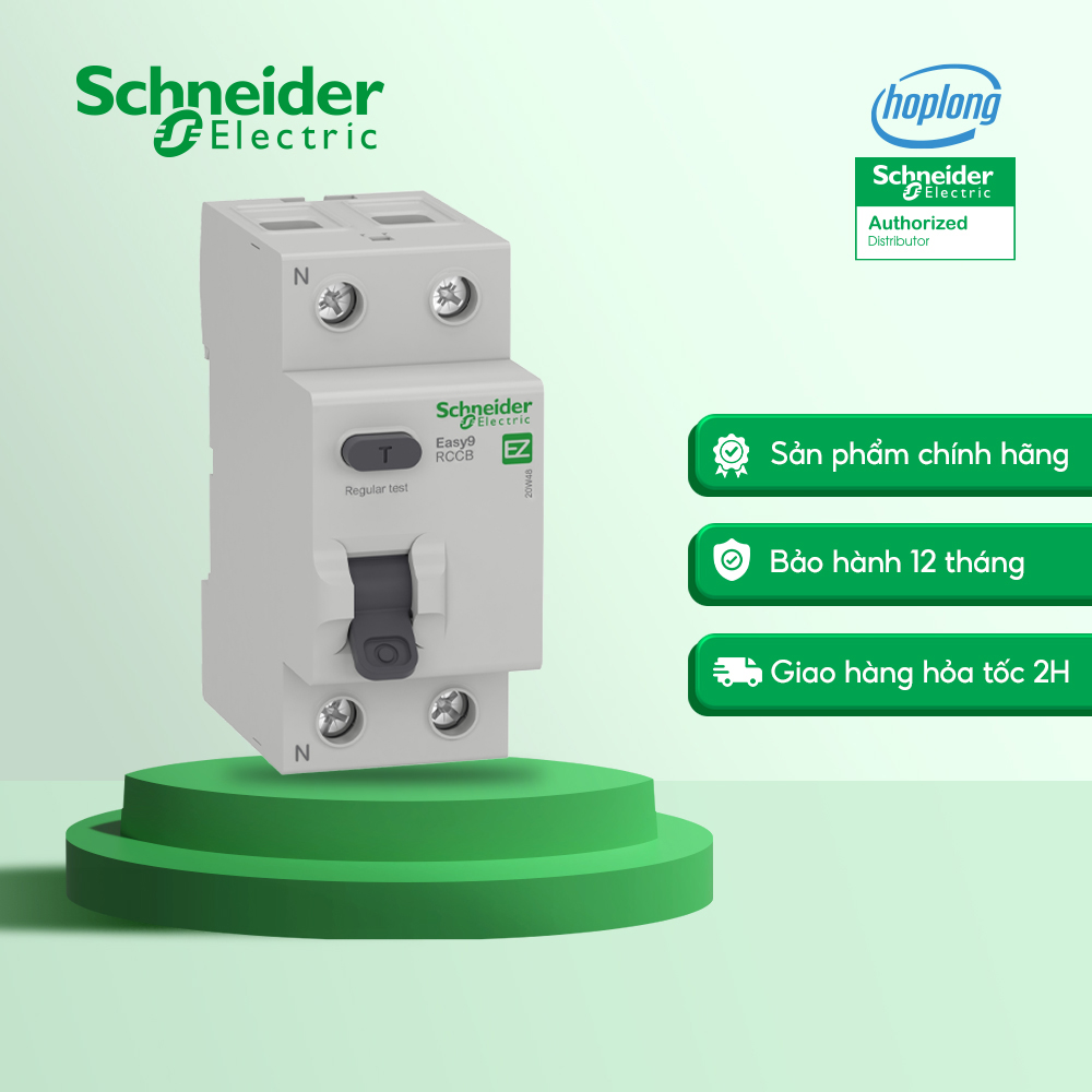 Cầu dao chống dòng rò ez9r36225 schneider - easy9 rccb, 2p, 25a, 30ma, 240vac