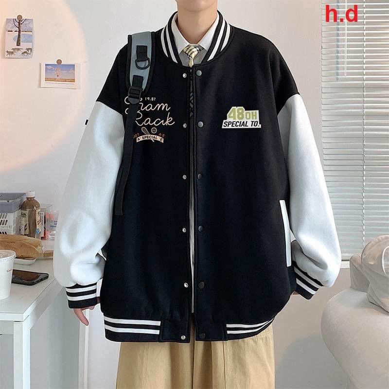 Áo bomber Varsity 48OH Jacket nỉ nam nữ khoác ngoài áo dày dặn form rộng unisex - bóng chày cao cấp