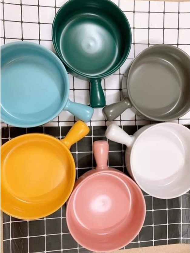 Chảo nướng, bát sứ có tay cầm decor