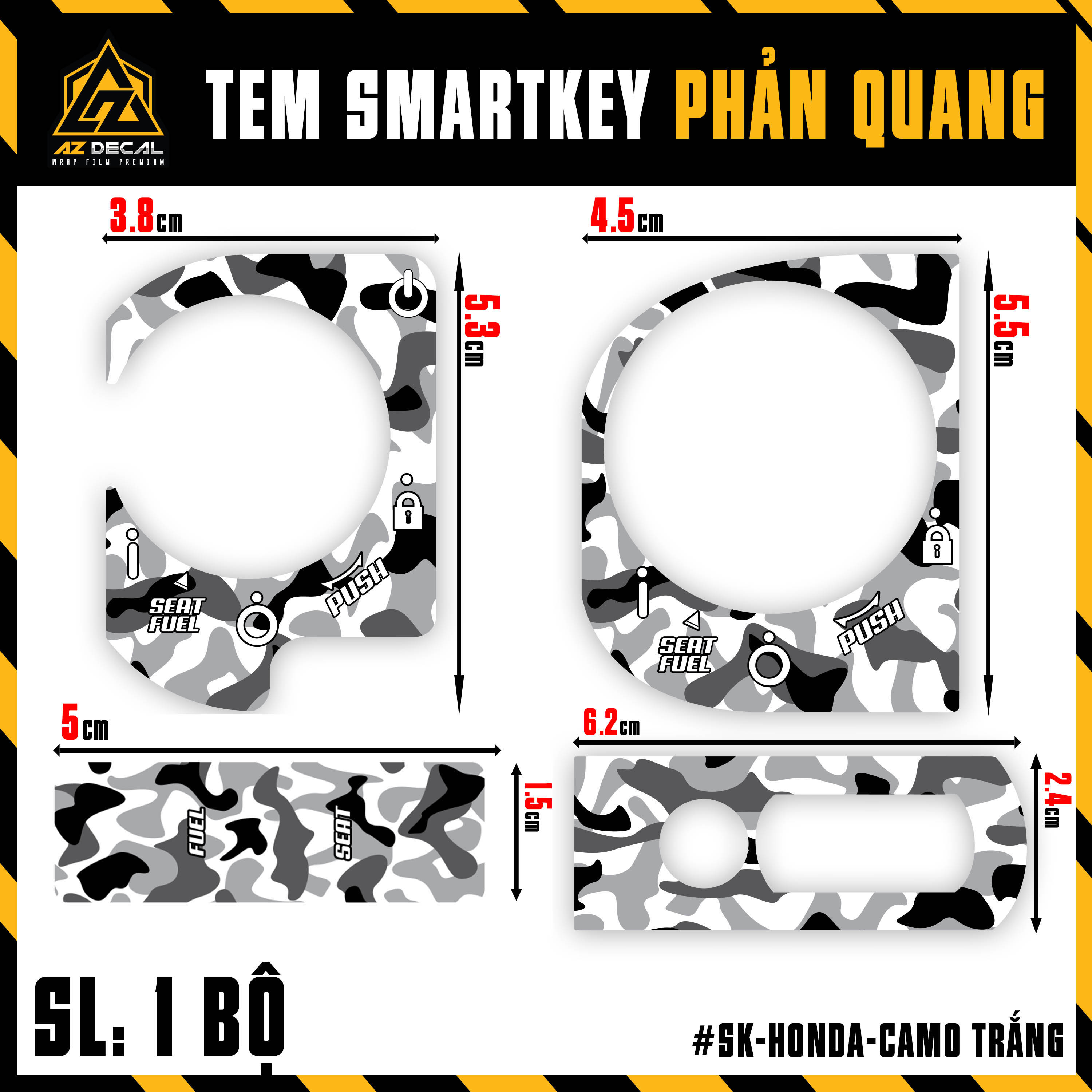 Tem Dán Ổ Khoá & Chìa Khoá Thông Minh Smartkey Honda SH, SH Mode, Vision, Airblade, Vario, Winner,... | SK-HONDA-CAMO - Azdecal