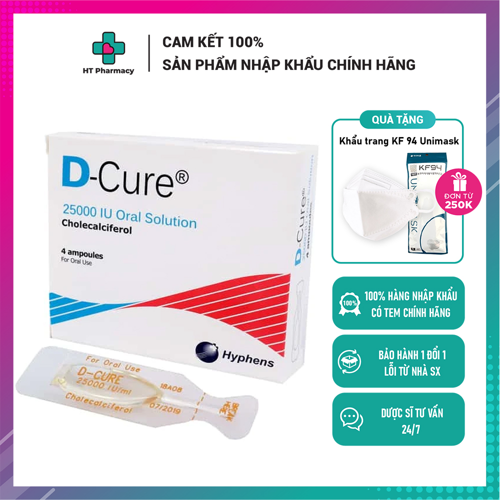 D-cure Vitamin D dcure hỗ trợ bổ sung Vitamin D thiếu hụt (hộp 4 ống)