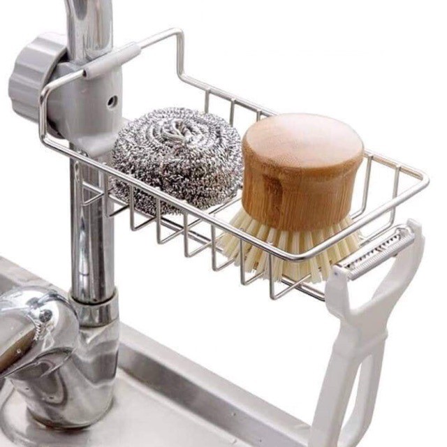 Kệ khay inox gắn vòi để miếng rửa bát chén đa năng/ giá treo vòi inox ,giá treo vòi đựng đồ, giẻ rửa chén bát - kệ gắn vòi inox để đồ giẻ rửa chén bát