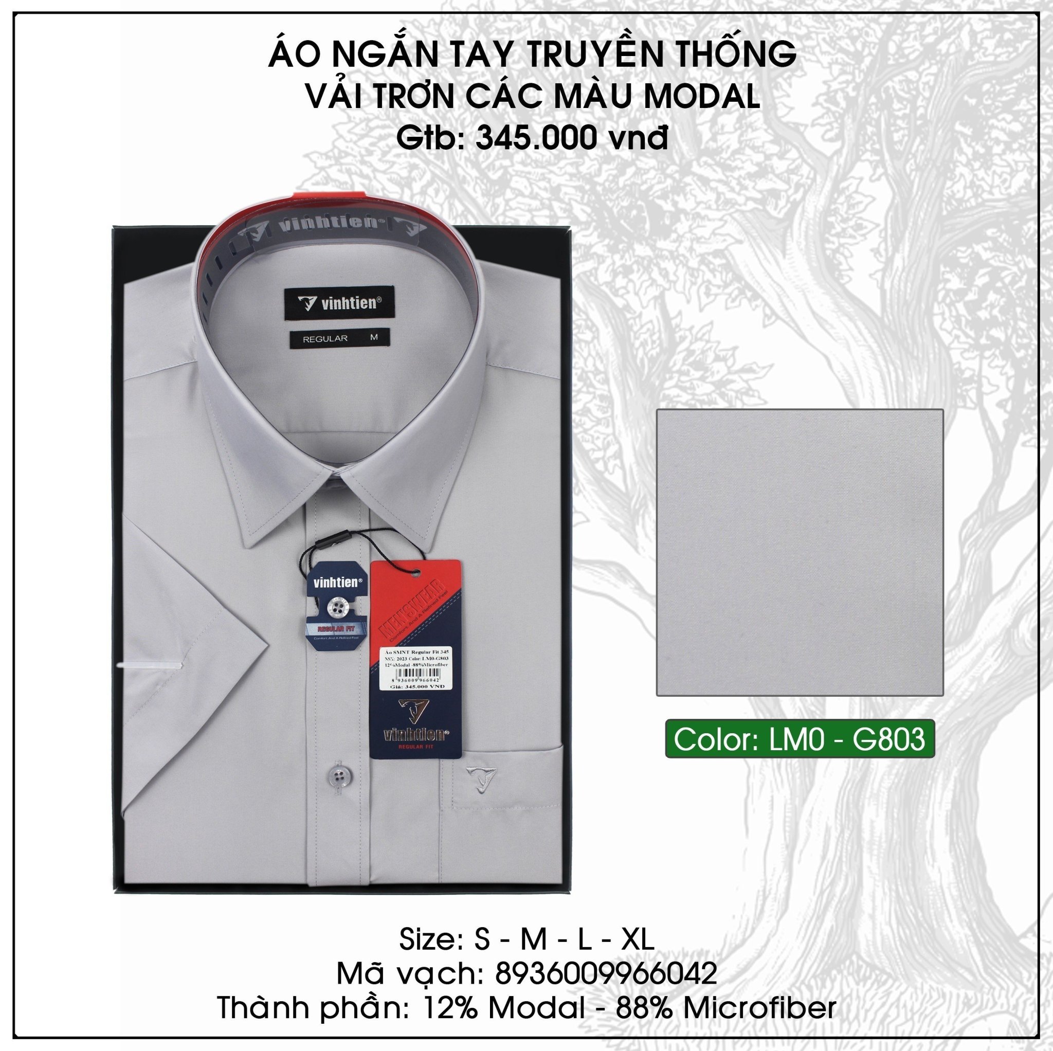 (Freeship) Áo sơ mi ngắn tay nam màu trơn dáng suông Vĩnh Tiến 345