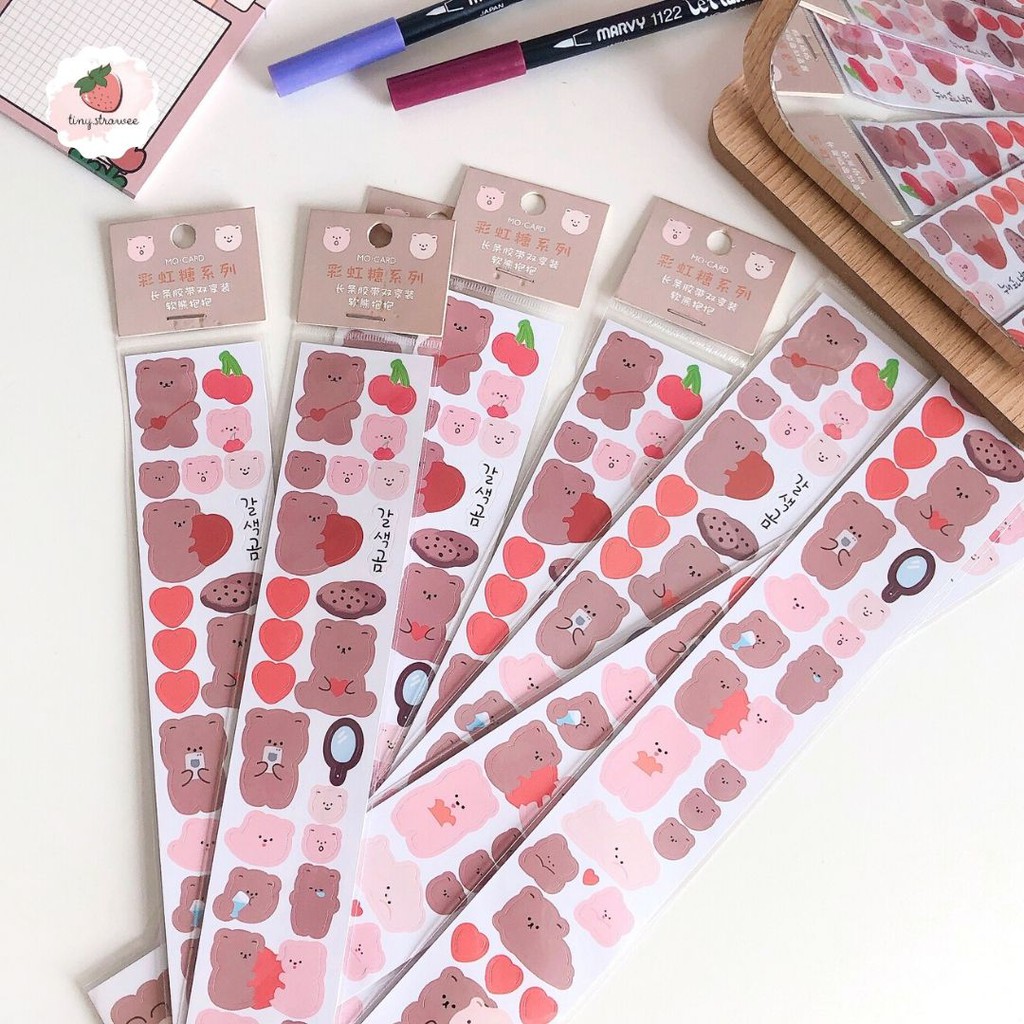 Set 2 dải sticker Hàn hình gấu mập