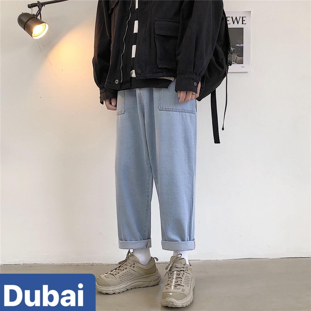 QUẦN BAGGY JEAN NỮ CHẤT BÒ ỐNG RỘNG XANH 2 TÚI TO LƯNG CAO NÂNG MÔNG THÁI LAN PATTAYA MỚI DB-22 CAO CẤP - DUBAI FASHION