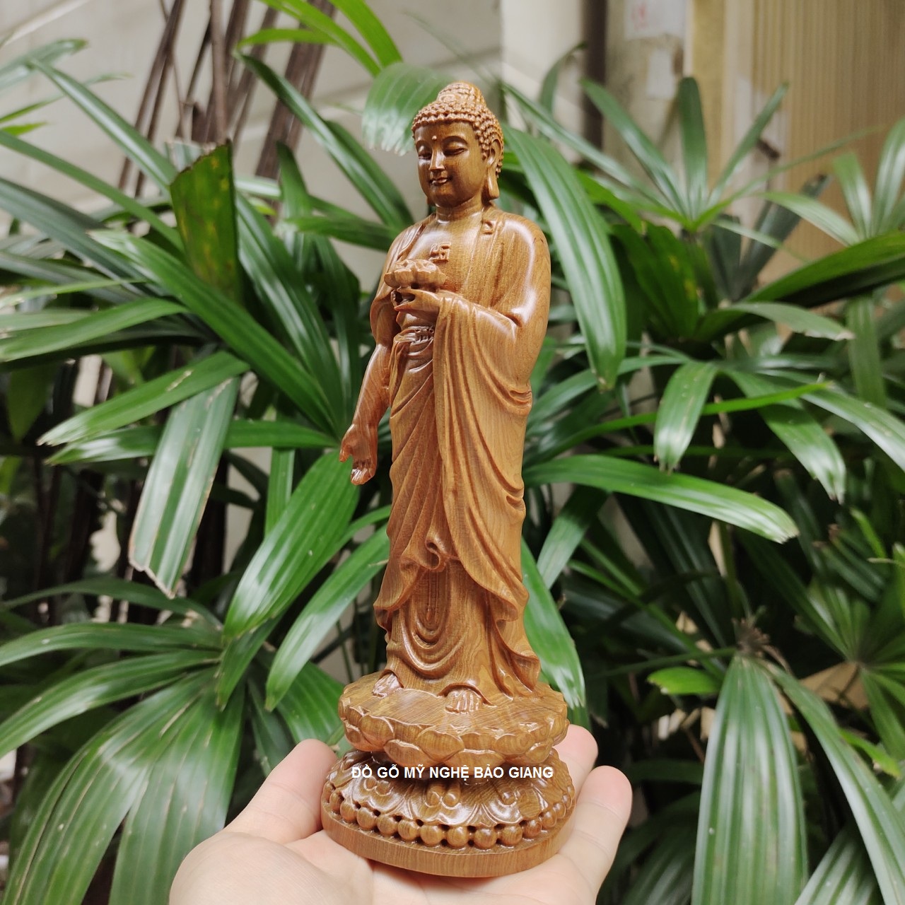 Tượng phật A Di Đà gỗ bách xanh cao 20 cm
