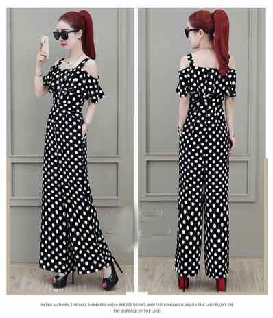 Jumpsuit chấm bi dài trễ vai sang chảnh Hana