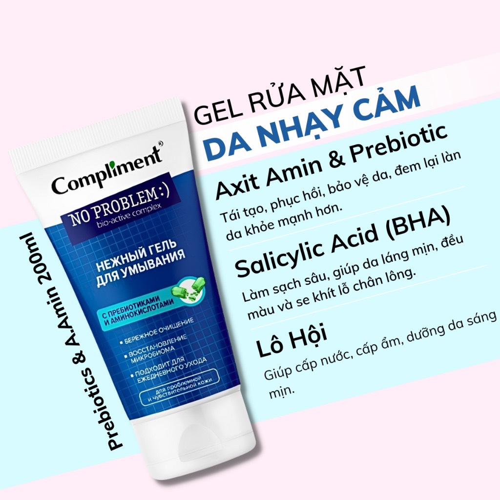 Sữa Rửa Mặt Gel Compliment No Problem cho da dầu mụn 200ml