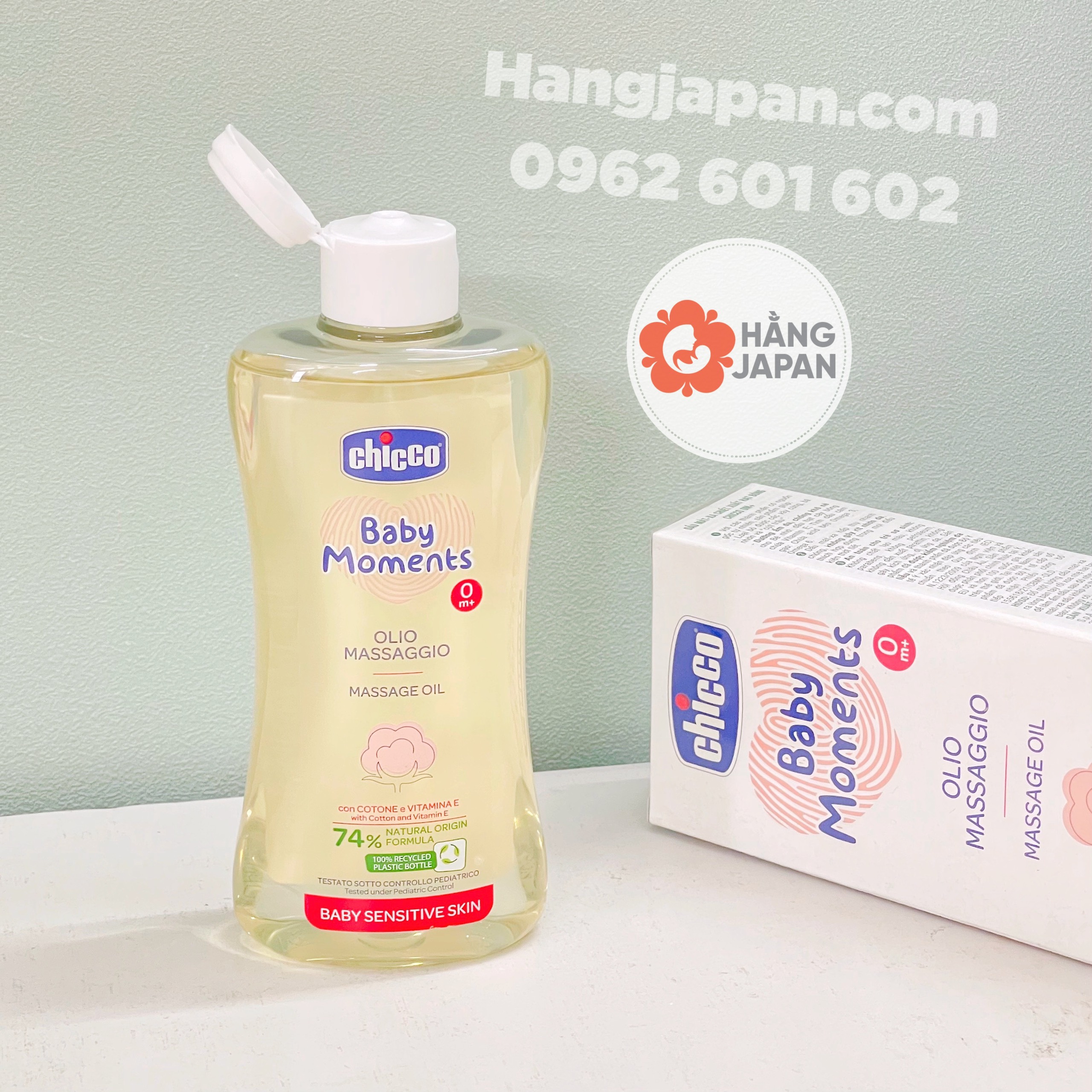 Dầu massage Chicco hạt bông cho bé 0M+ chai 200ml - Hàng Ý
