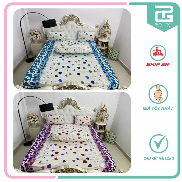 Bộ ga gối Thun Lạnh Hàn Quốc {4 món} họa tiết ( 1 ga bọc + 2 vỏ gối nằm + 1 vỏ gối ôm )