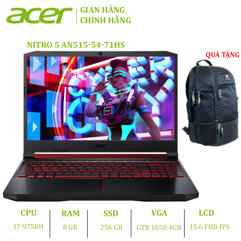 Laptop Acer Nitro 5 AN515-54-71HS (i7-9750H | 8GB | 256GB | VGA GTX 1650 4GB | 15.6 FHD | Win 10)