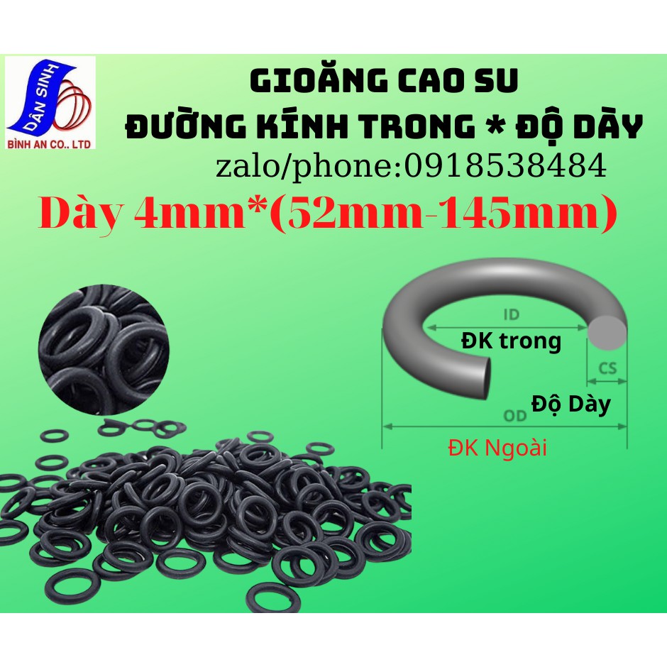 Dày 4mm * (52mm đến 145mm ,Đường kính trong) Gioăng cao su NBR70