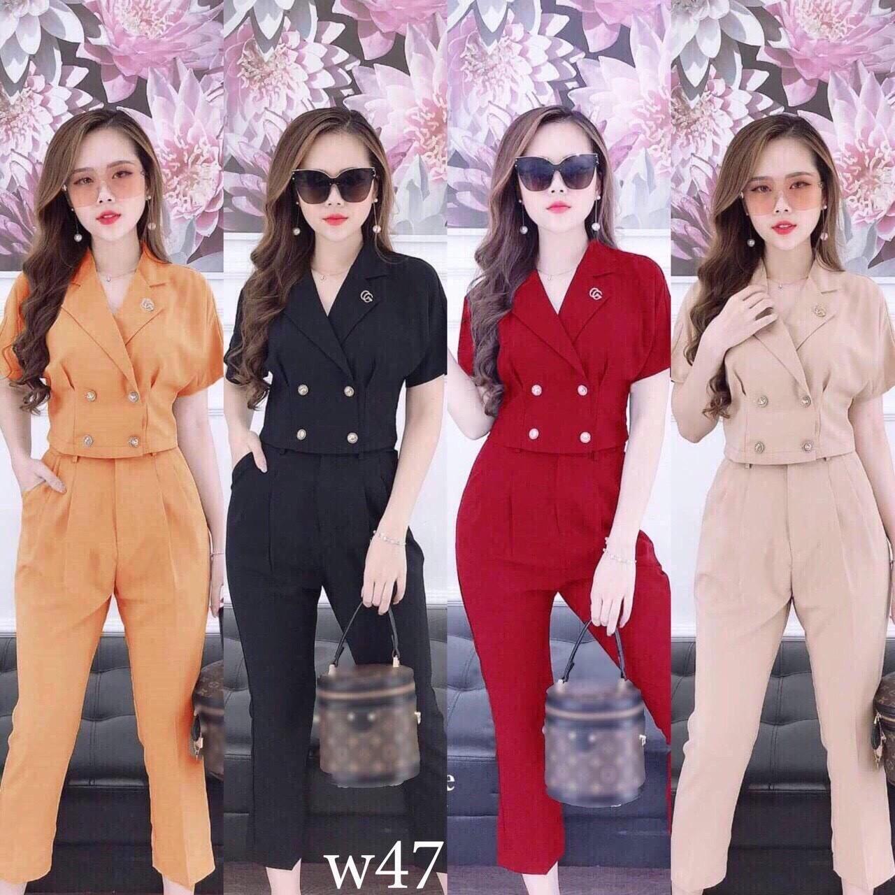 Sét bộ vest nữ cá tính đính nút